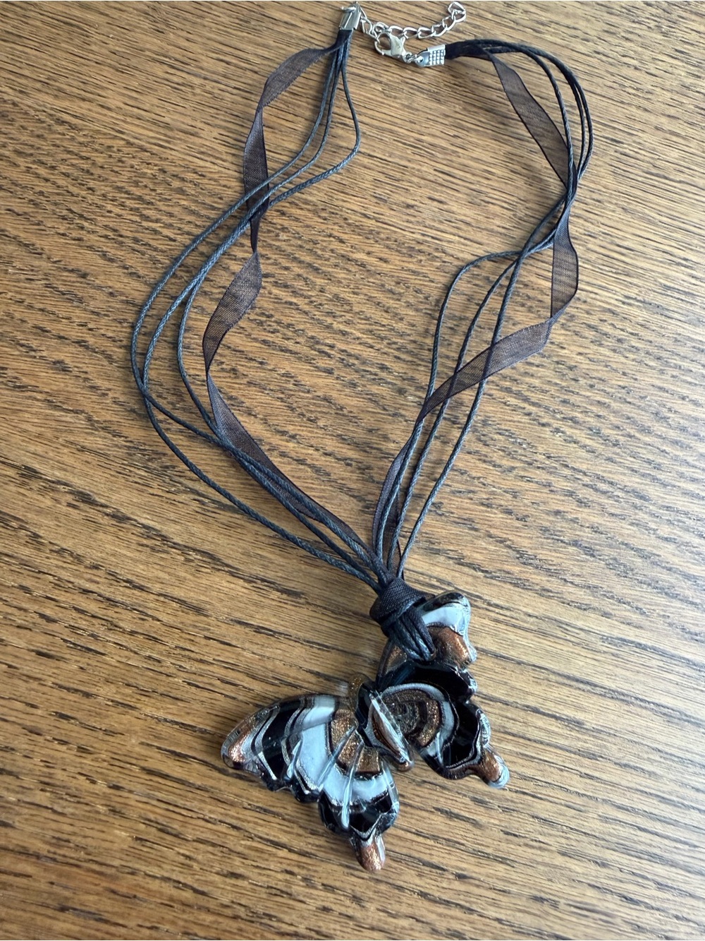 Vintage Murano Inspired Lampwork Glass Butterfly Pendant Multi-Strand Necklace